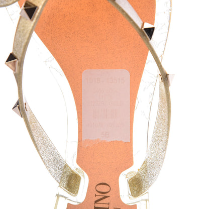 Valentino Garavani PVC Jelly Glitter Rockstud Bow Thong Sandals 35 Oro 8 of 10