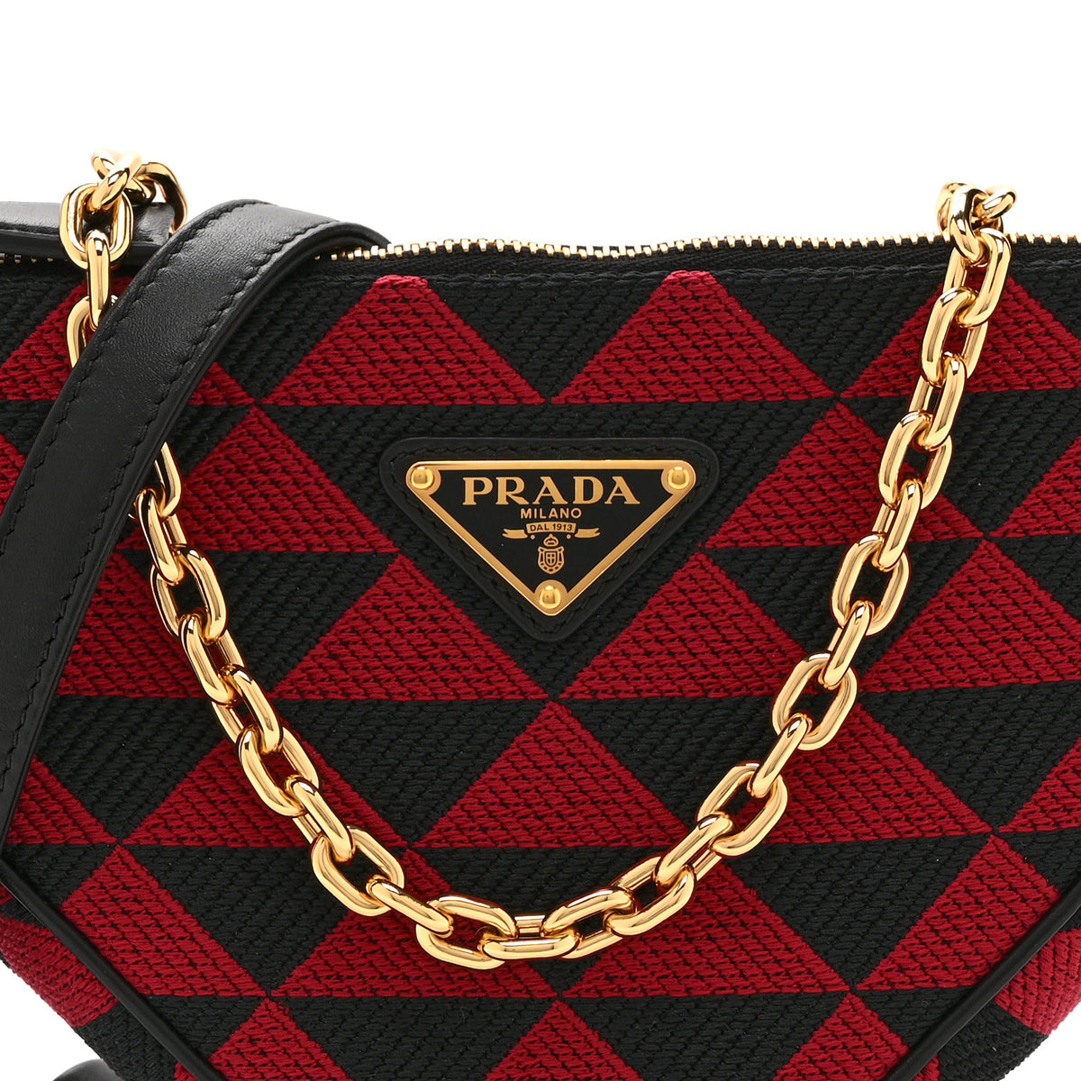 Jacquard Calfskin Triangolo Symbole Embroidered Mini Triangle Double Bag Black Ciliegia