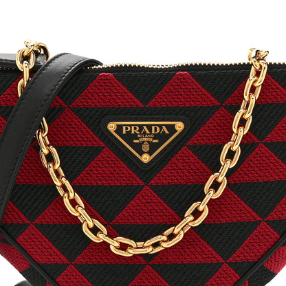 Prada Jacquard Calfskin Triangolo Symbole Embroidered Mini Triangle Double Bag Black Ciliegia 8 of 10