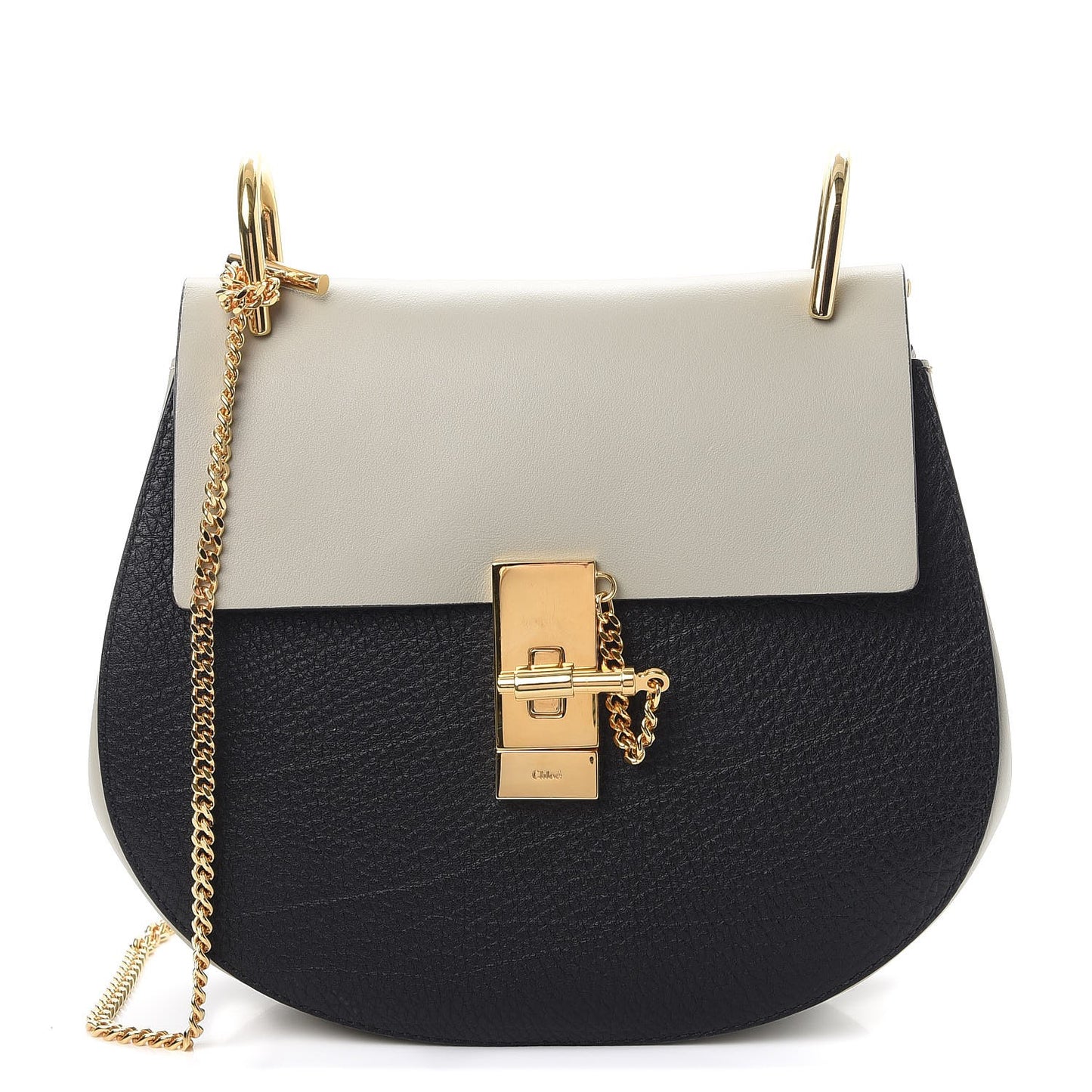 Grained Calfskin Lambskin Bi-Color Drew Shoulder Bag Black
