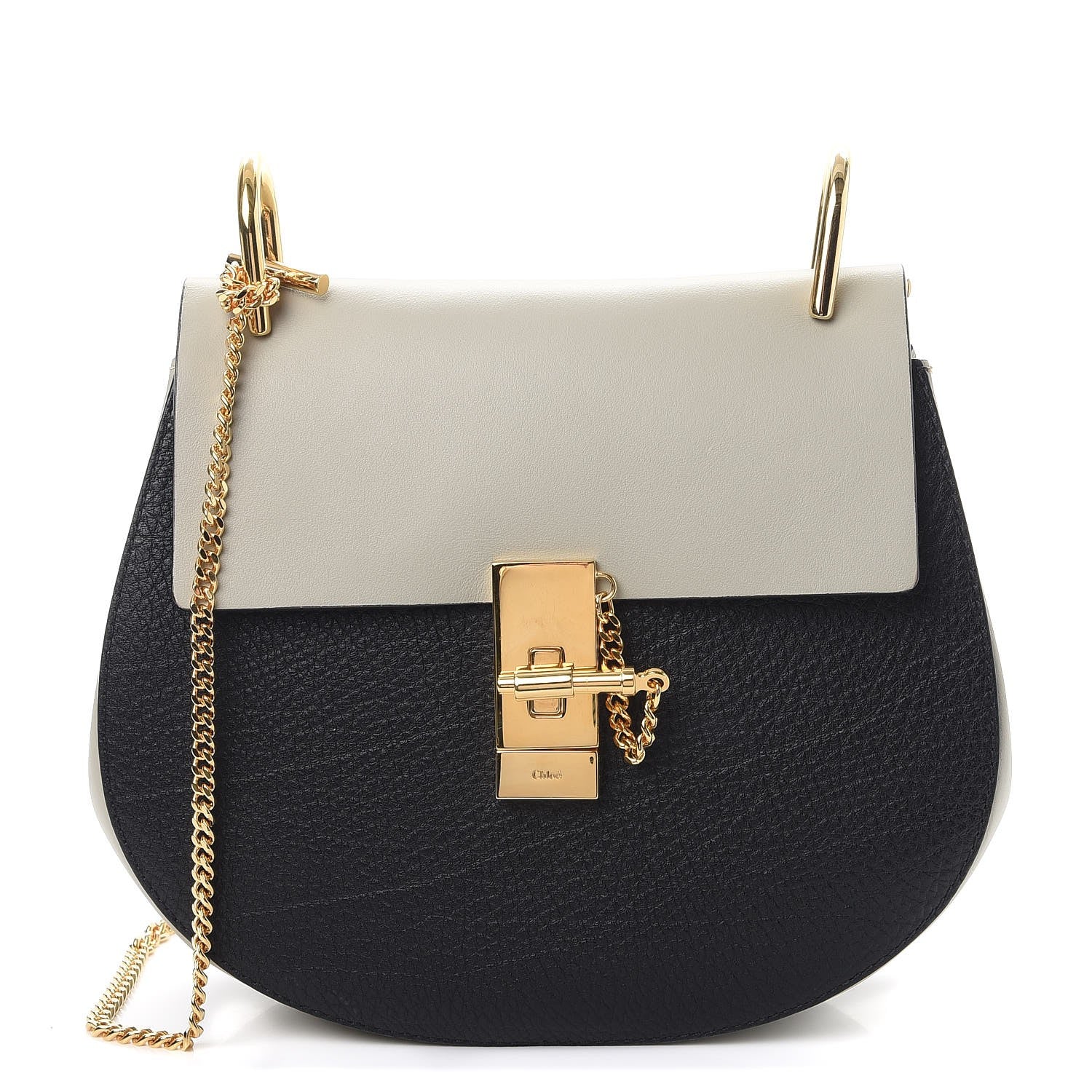 Chloe Grained Calfskin Lambskin Bi-Color Drew Shoulder Bag Black 1 of 7