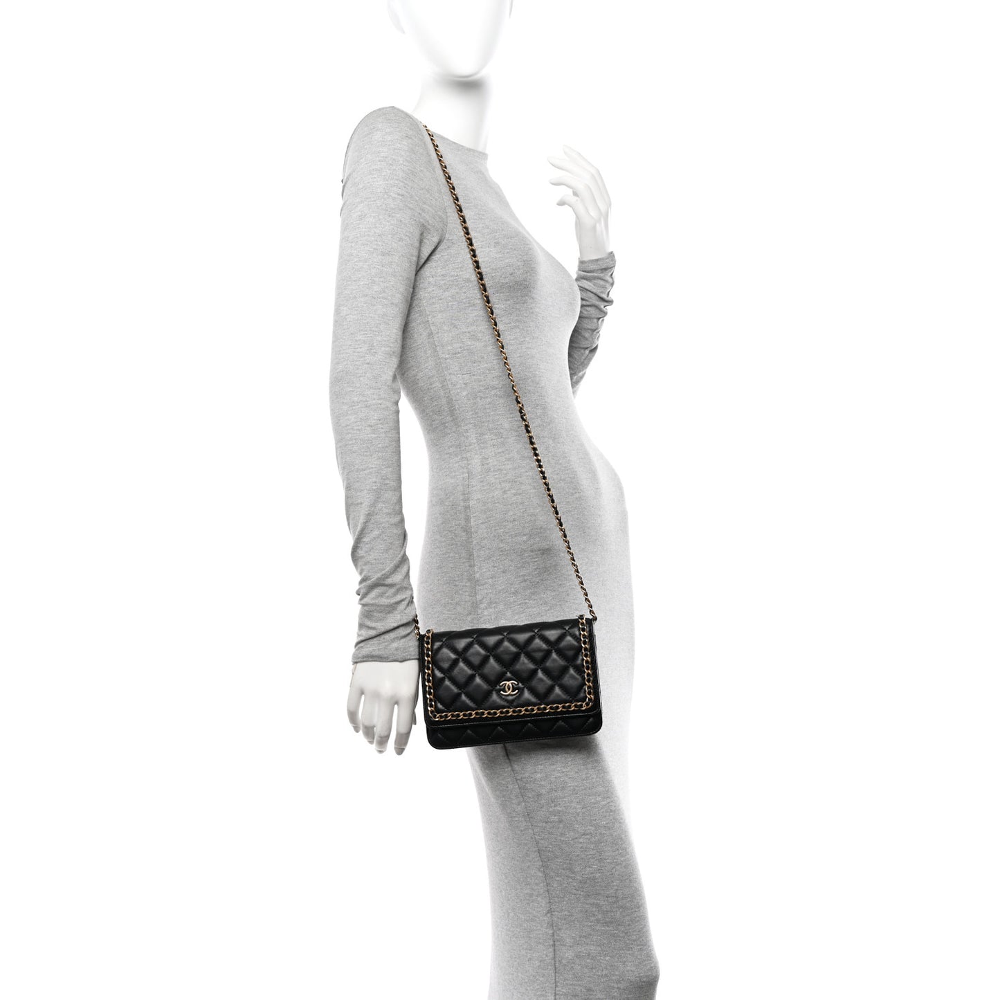 Lambskin Quilted Chain Around Wallet On Chain WOC Black