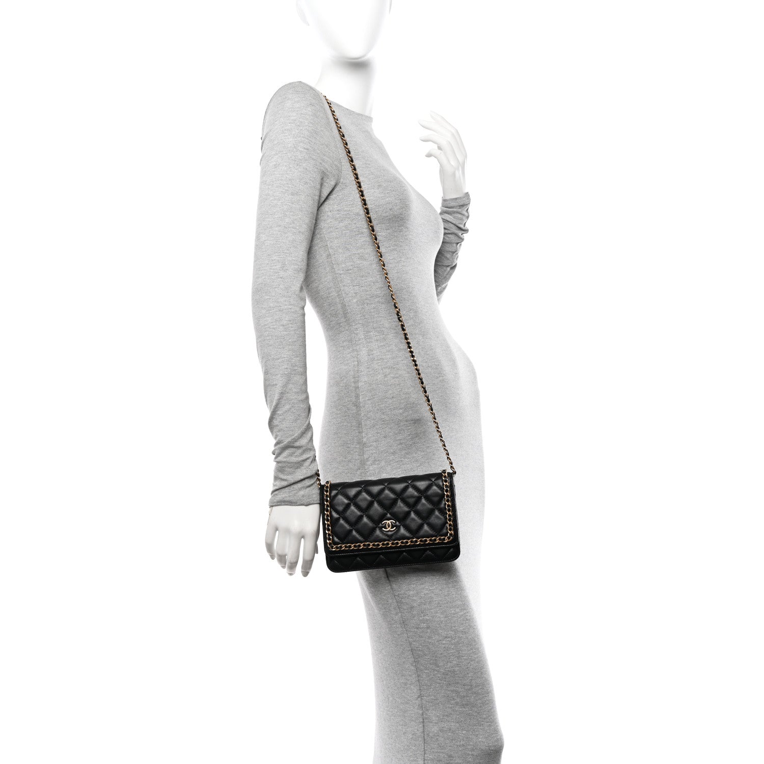 Chanel Lambskin Quilted Chain Around Wallet On Chain WOC Black 2 of 13