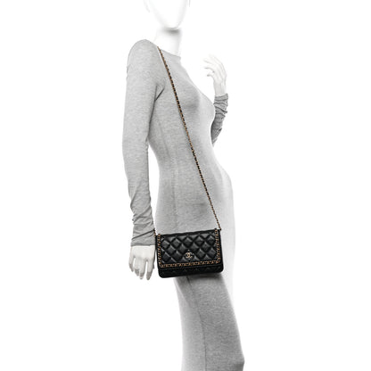 Chanel Lambskin Quilted Chain Around Wallet On Chain WOC Black 2 of 13
