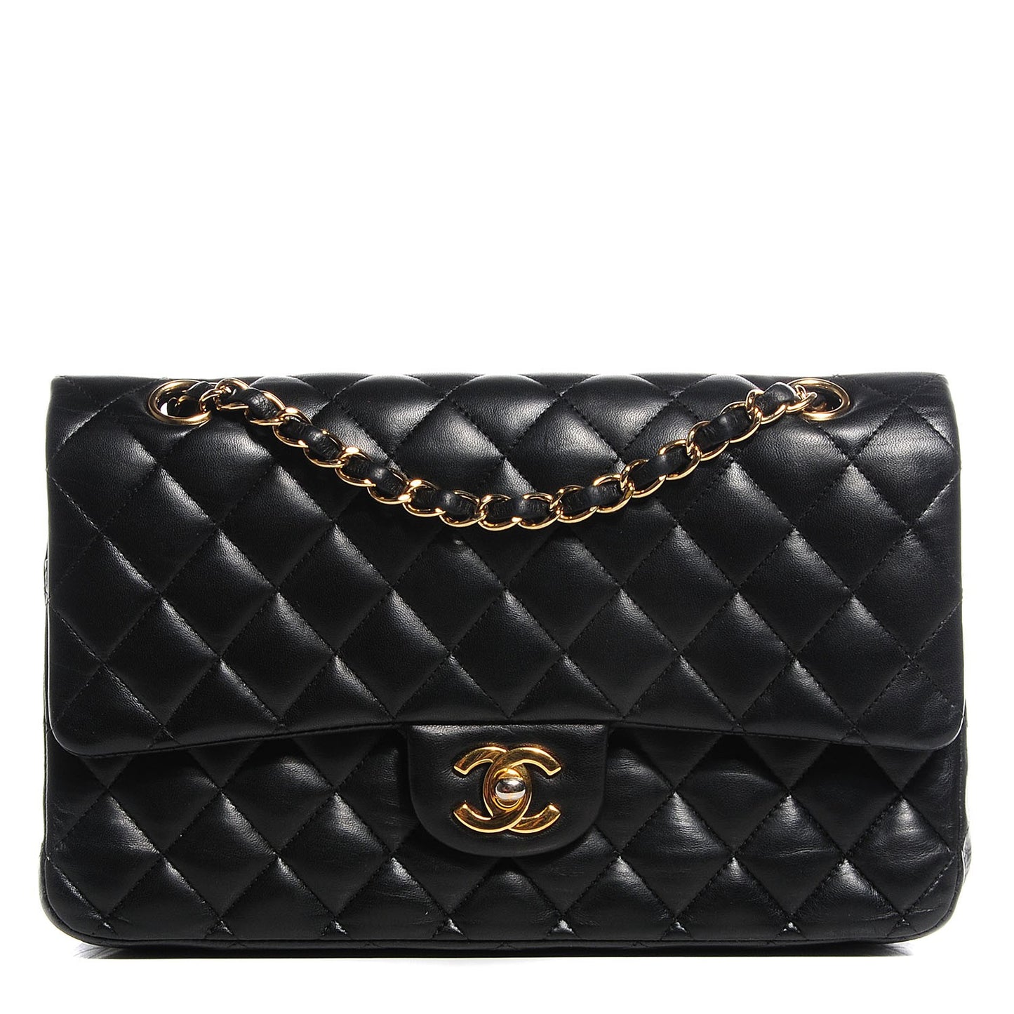 Lambskin Quilted Medium Double Flap Black