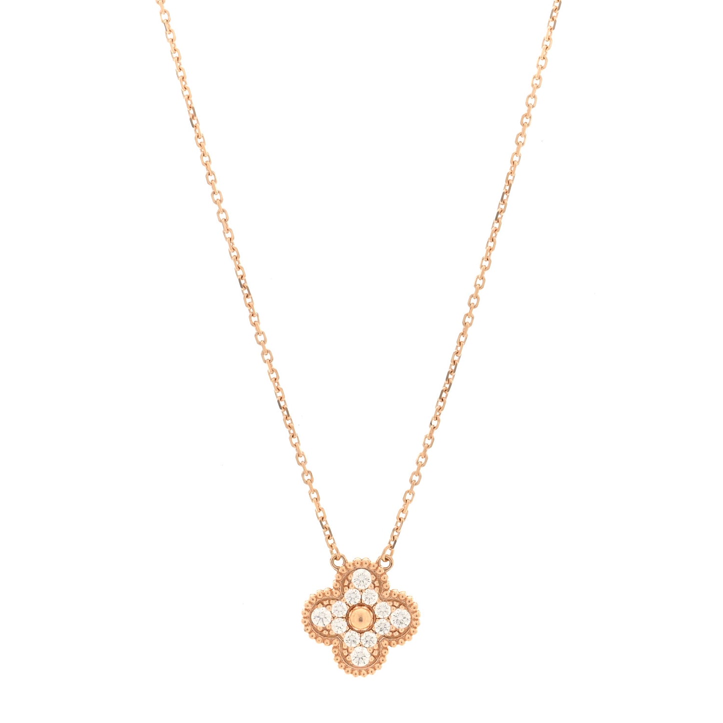 18K Rose Gold Diamond Vintage Alhambra Pendant Necklace