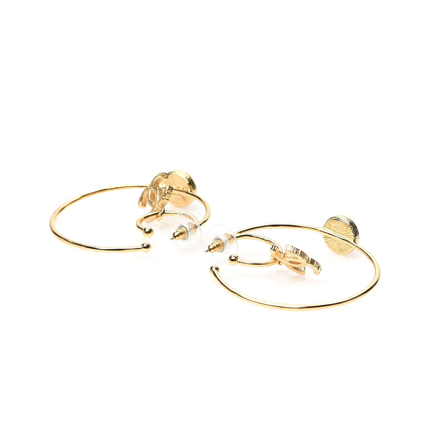 Chanel Pearl CC Tags Hoop Earrings Gold 3 of 5