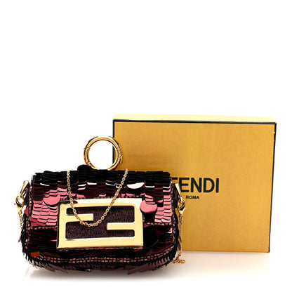 Fendi Sequin Paillettes Shiny Nappa Sex and the City Nano Maxi Buckle Baguette Charm Granata 10 of 10