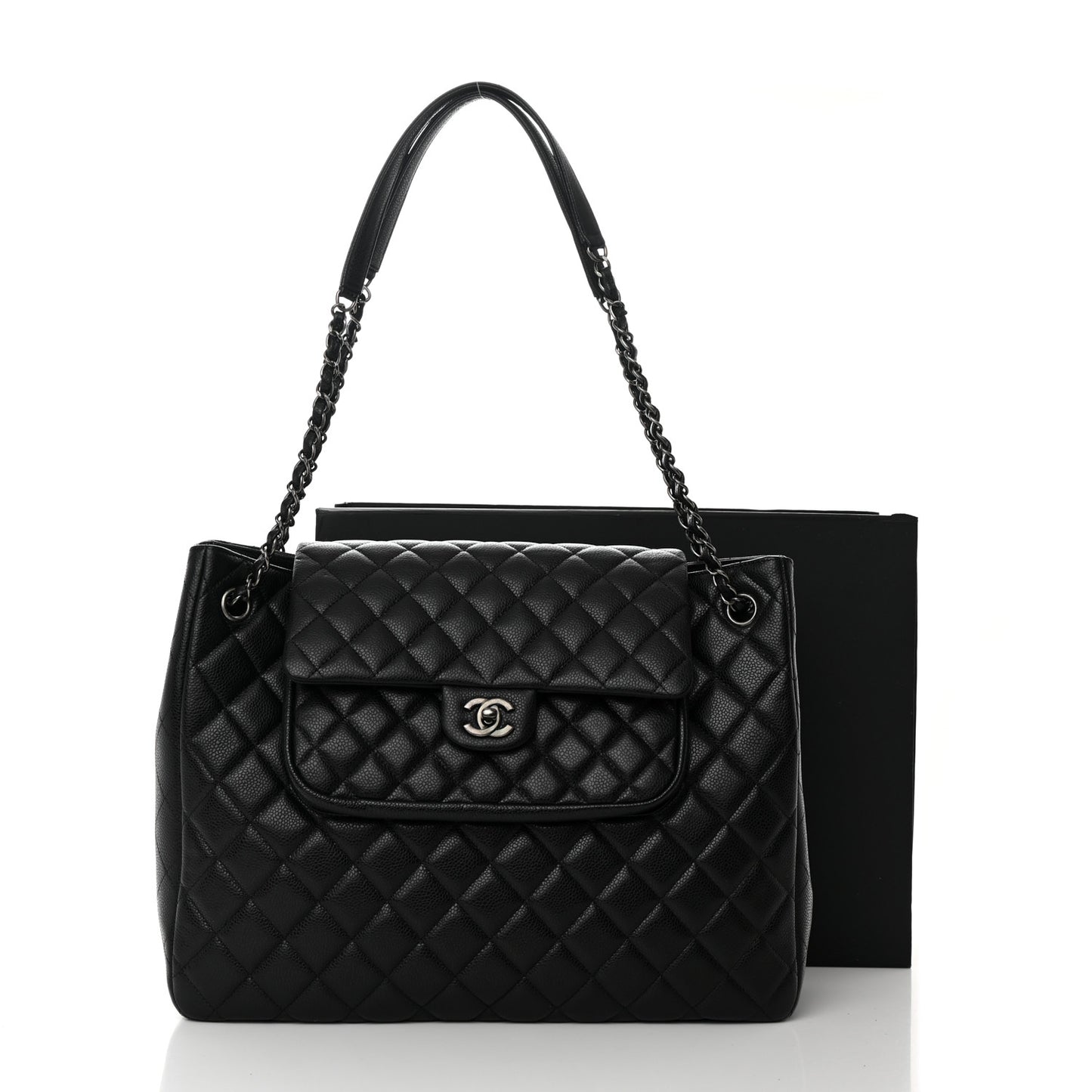 Caviar Quilted Flap Tote Black