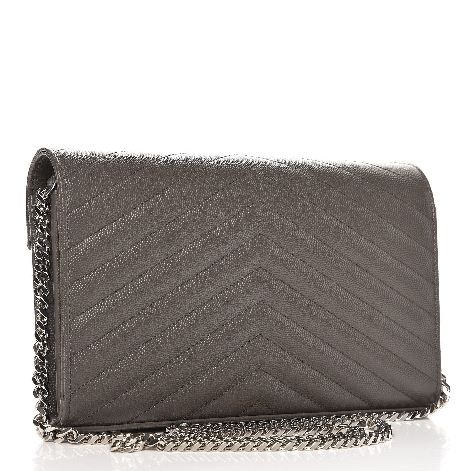Saint Laurent Grain De Poudre Matelasse Chevron Monogram Chain Wallet Earth 3 of 6