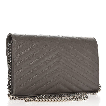 Saint Laurent Grain De Poudre Matelasse Chevron Monogram Chain Wallet Earth 3 of 6