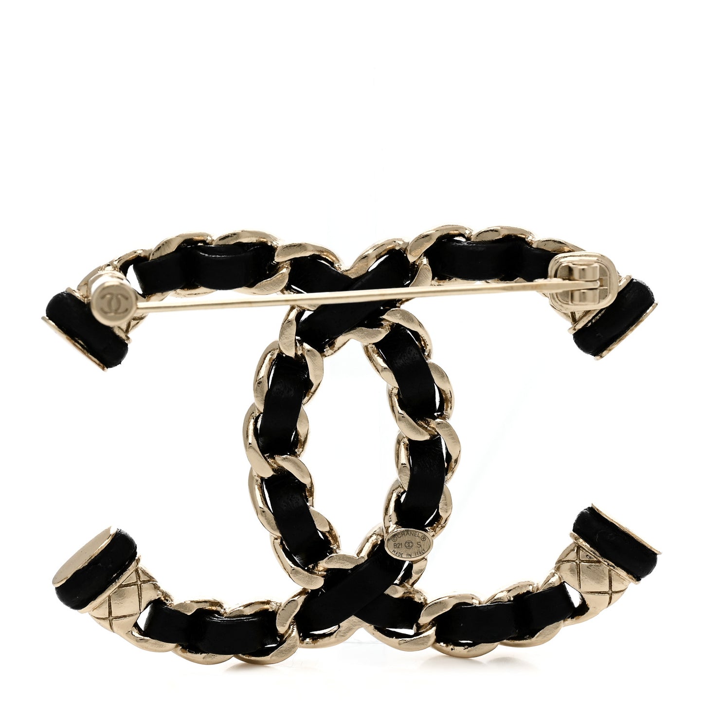 Lambskin Chain CC Brooch Black Gold