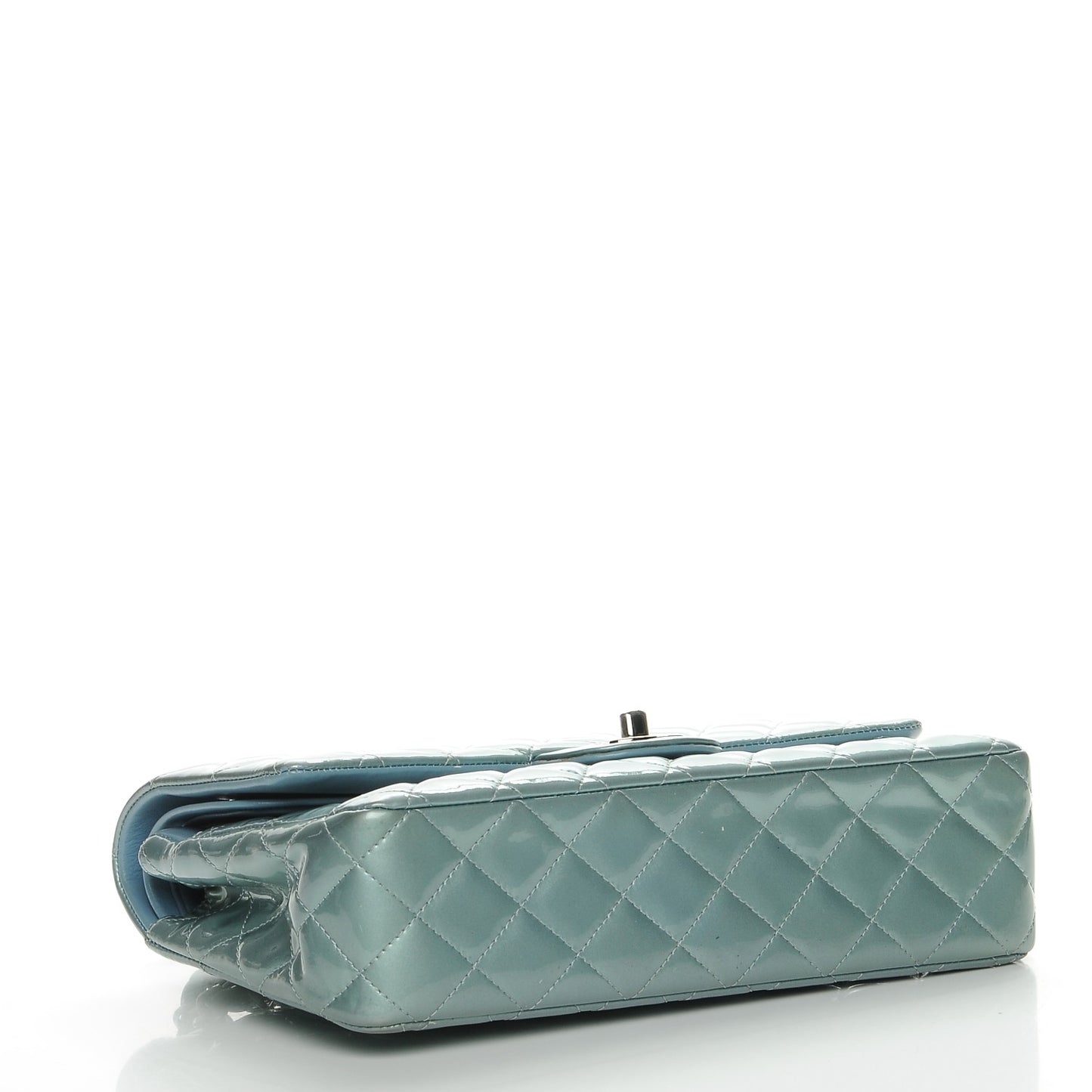 Patent Calfskin Quilted Medium Double Flap Turquoise