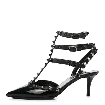 Valentino Garavani Patent Nappa Rockstud Ankle Strap 65mm Pumps 37 Black 1 of 8