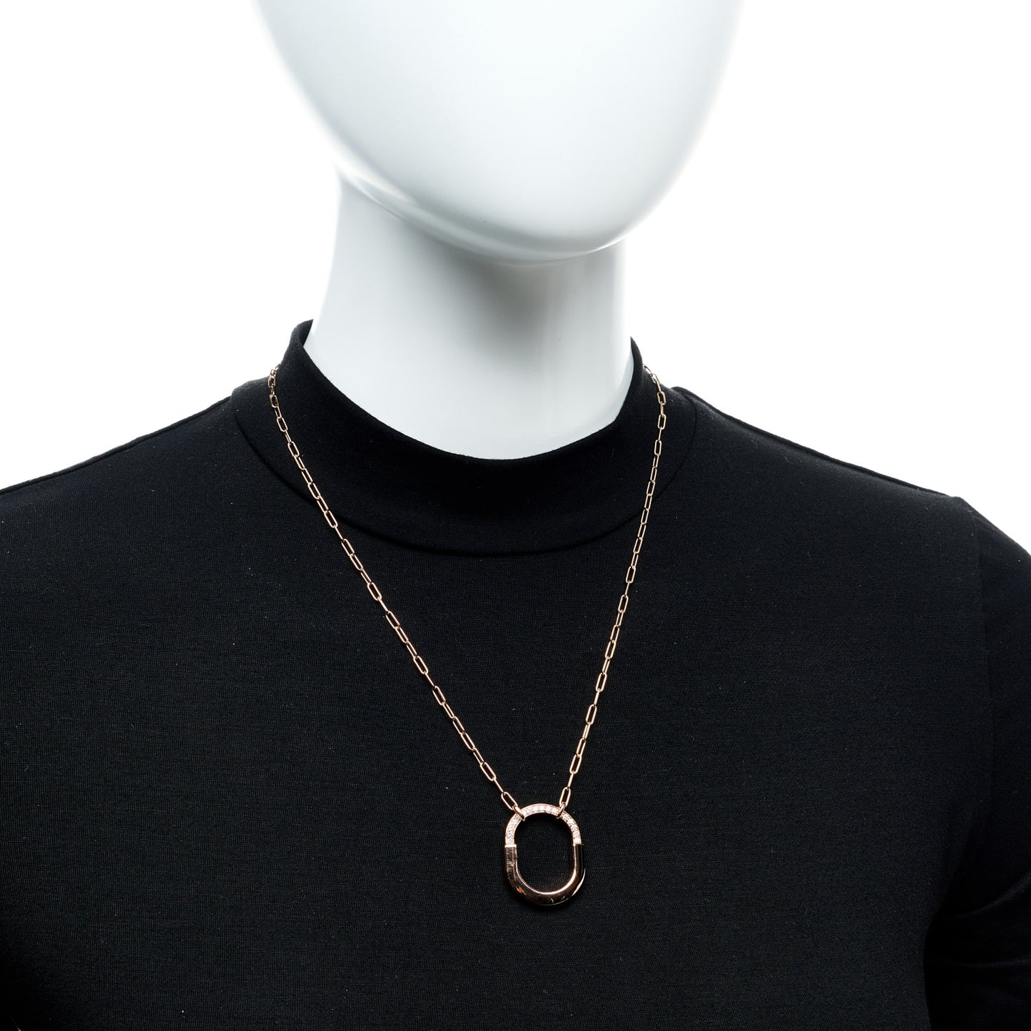 18K Rose Gold Diamond Medium Lock Pendant Necklace