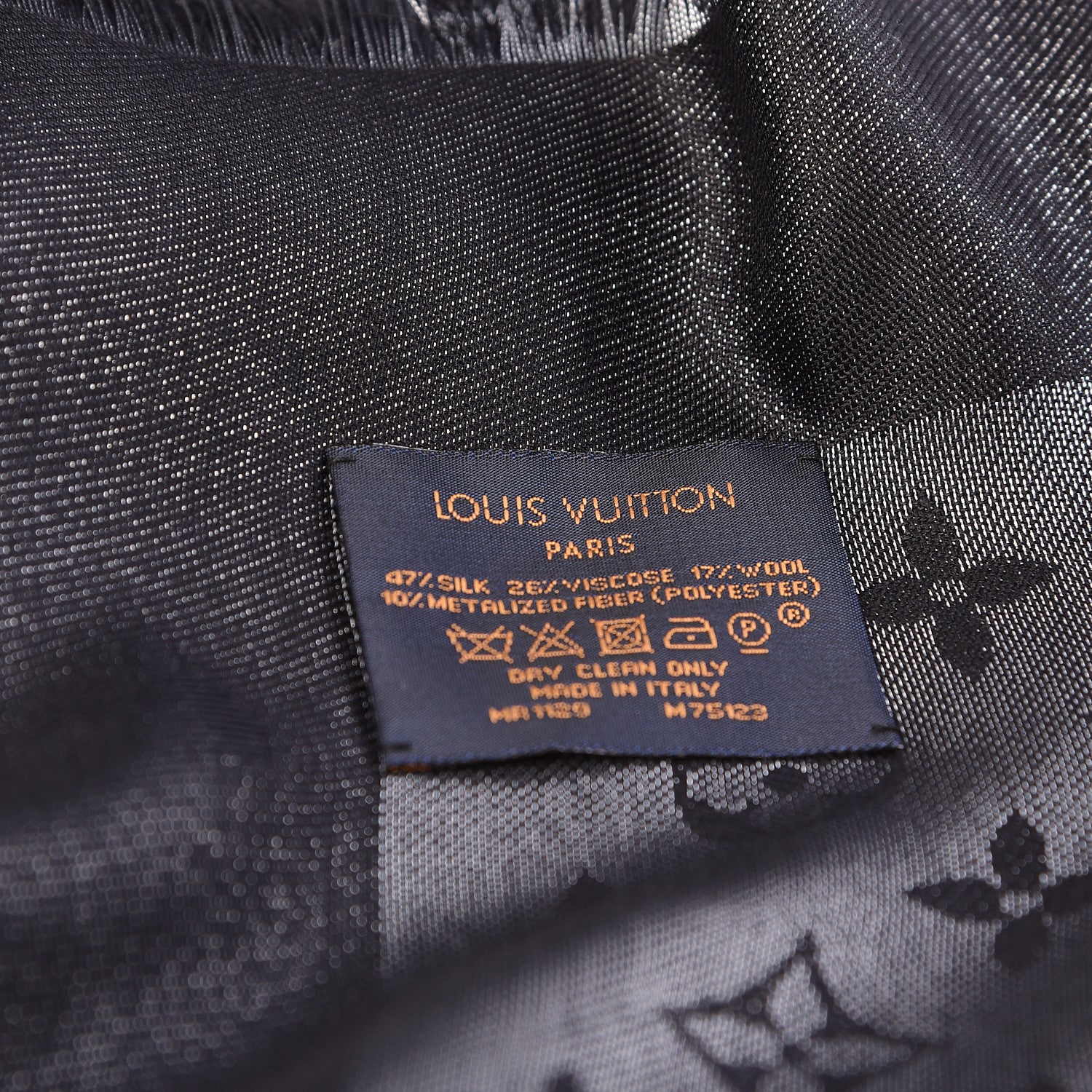 Louis Vuitton Silk Lurex Wool Monogram Shine Shawl Black 3 of 4