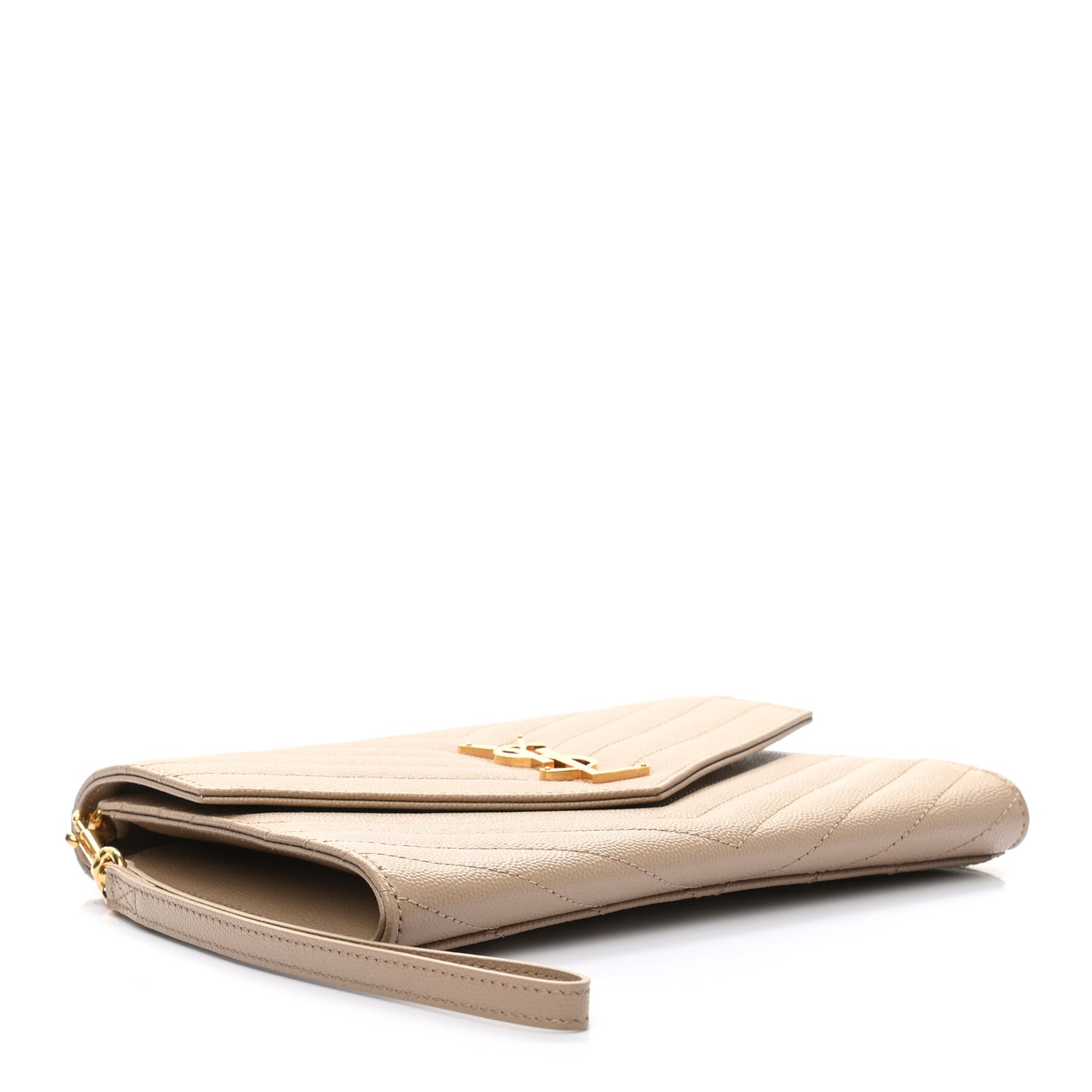 Grain De Poudre Matelasse Chevron Monogram Envelope Clutch Dark Beige