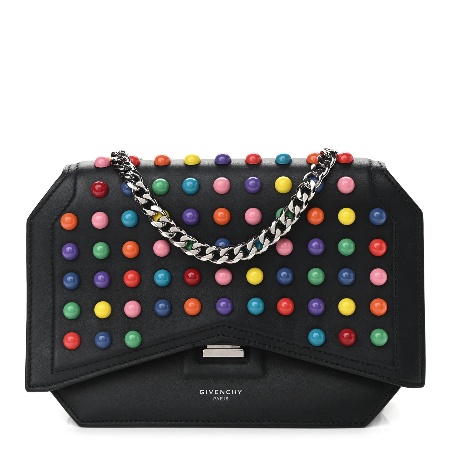 Calfskin Studded Bow Cut Chain Bag Black