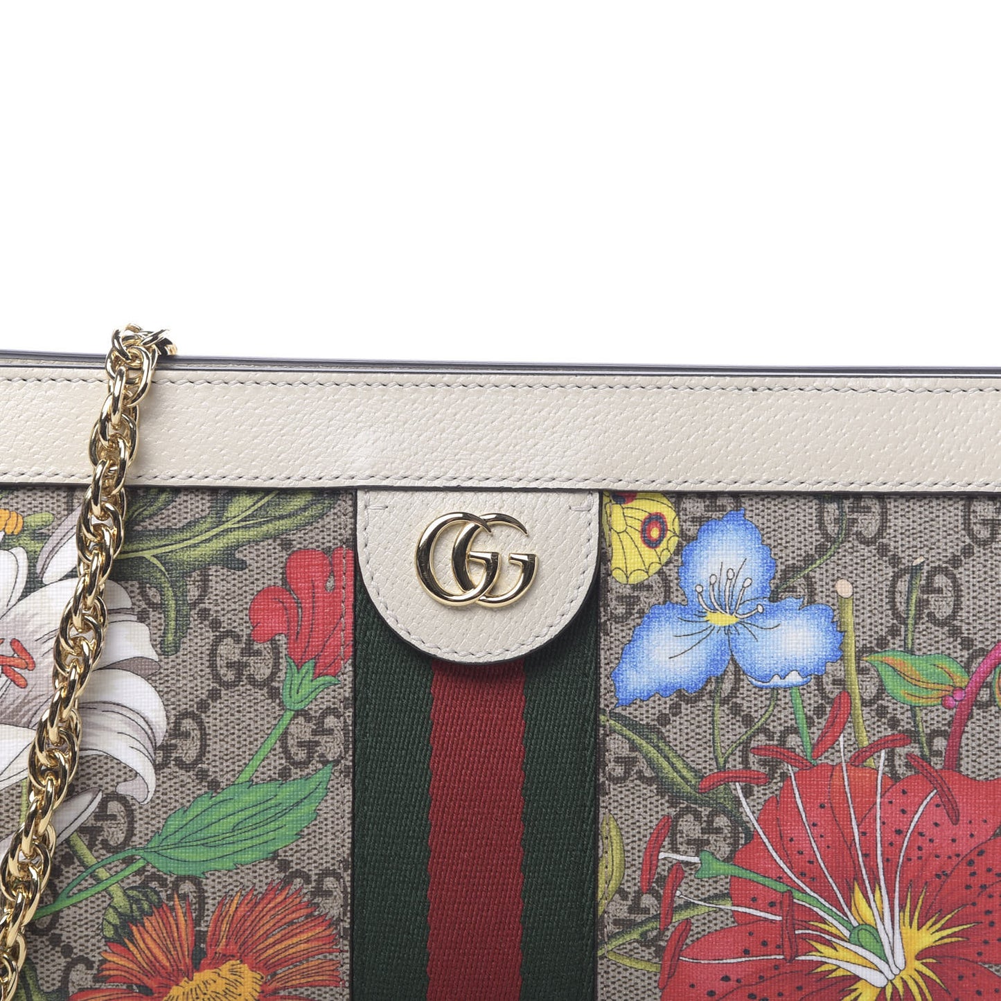 GG Supreme Monogram Flora Web Small Ophidia Chain Shoulder Bag White