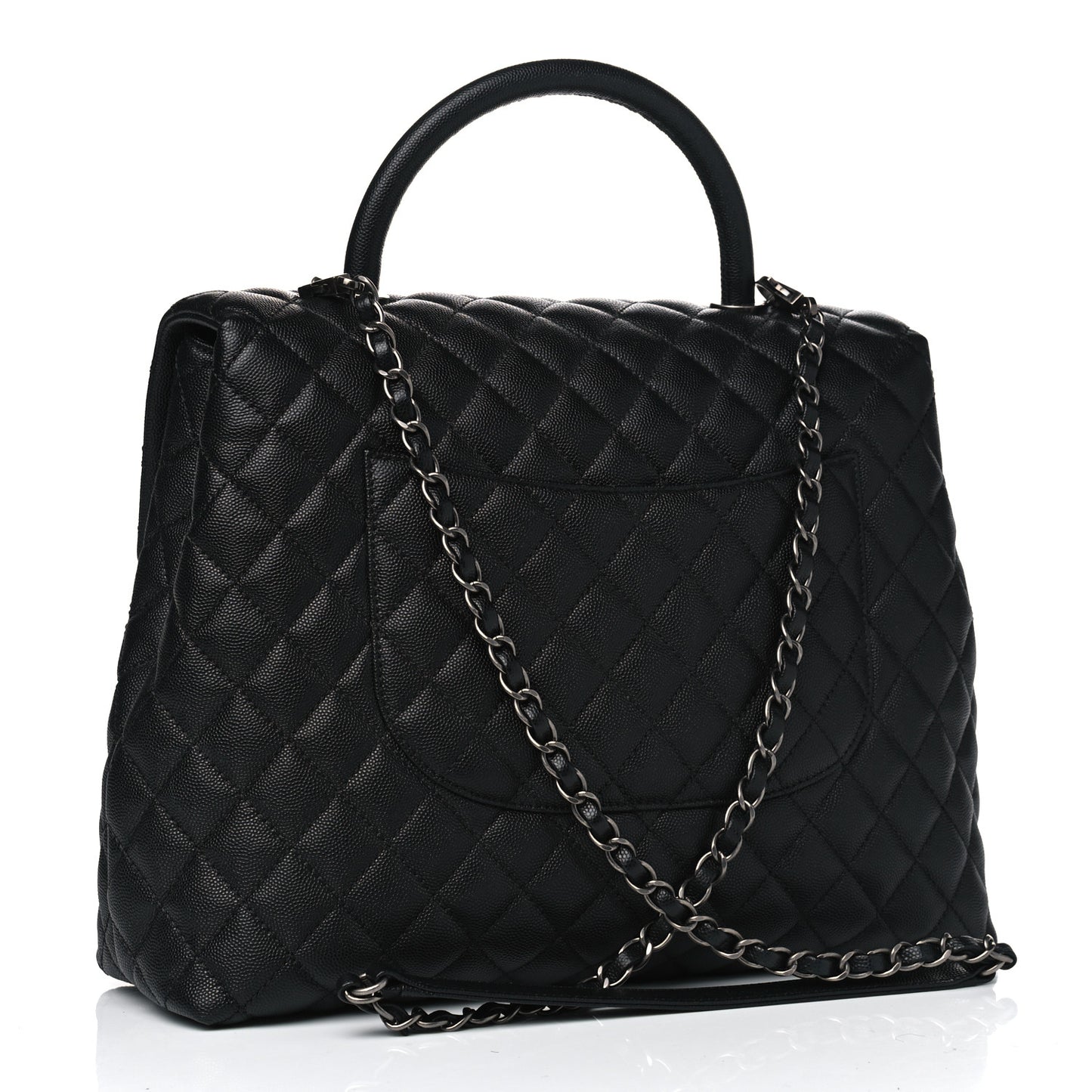Caviar Quilted Large Coco Handle Flap Black