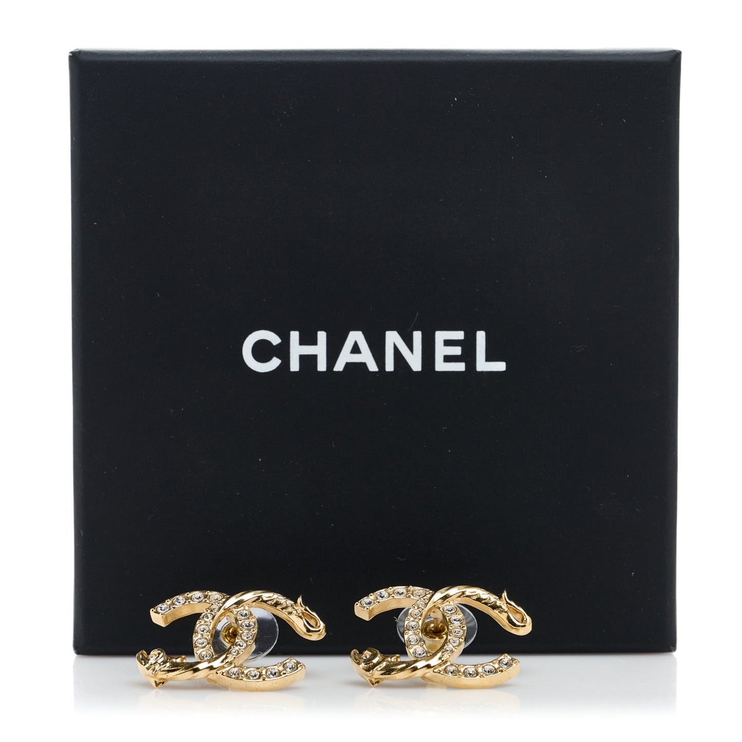 Textured Metal Crystal CC Dragon Earrings Gold
