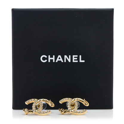 Chanel Textured Metal Crystal CC Dragon Earrings Gold 5 of 5