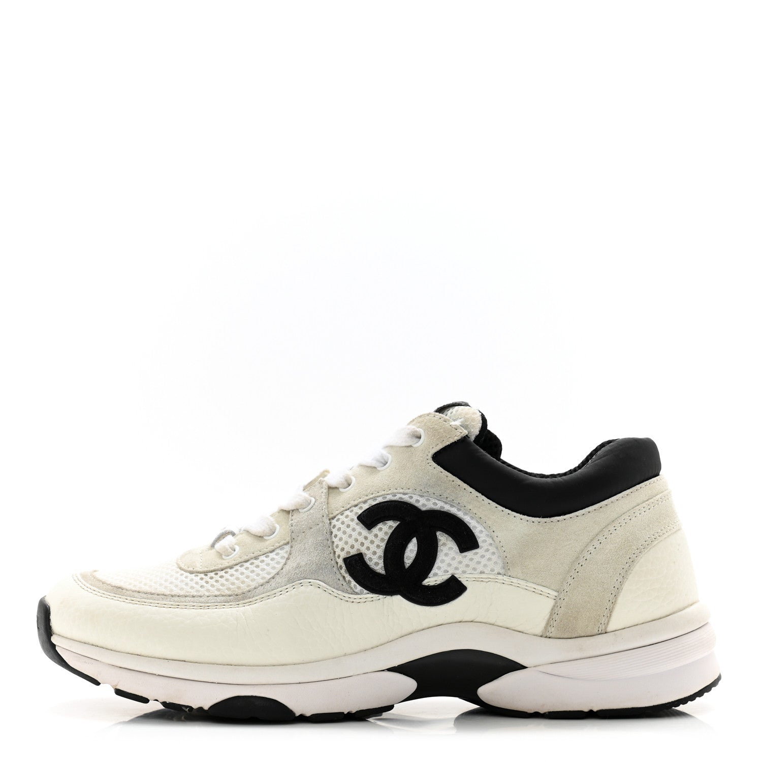 Chanel Mesh Suede Calfskin Grained Calfskin Womens CC Sneakers 39 White Black 1 of 11