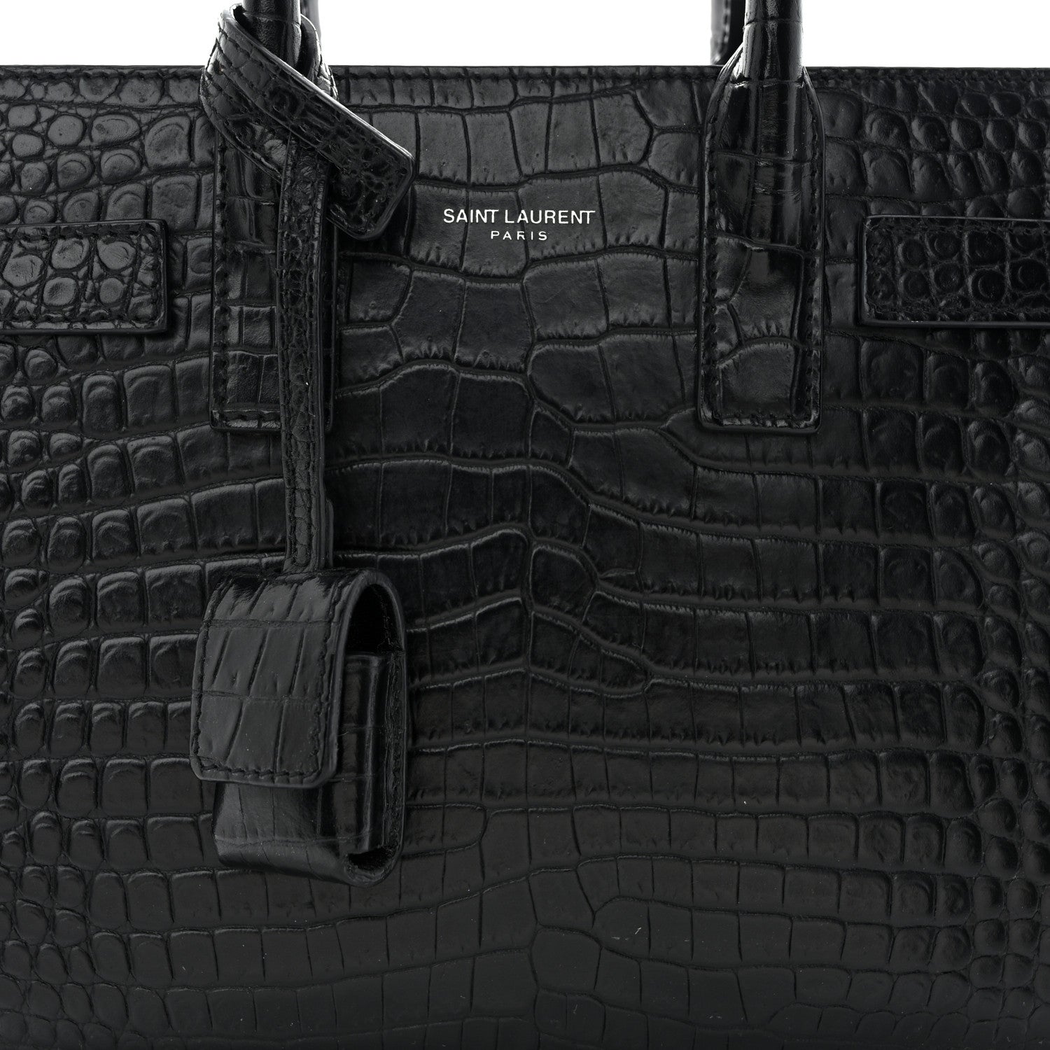 Saint Laurent Calfskin Crocodile Embossed Nano Sac De Jour Black 8 of 11