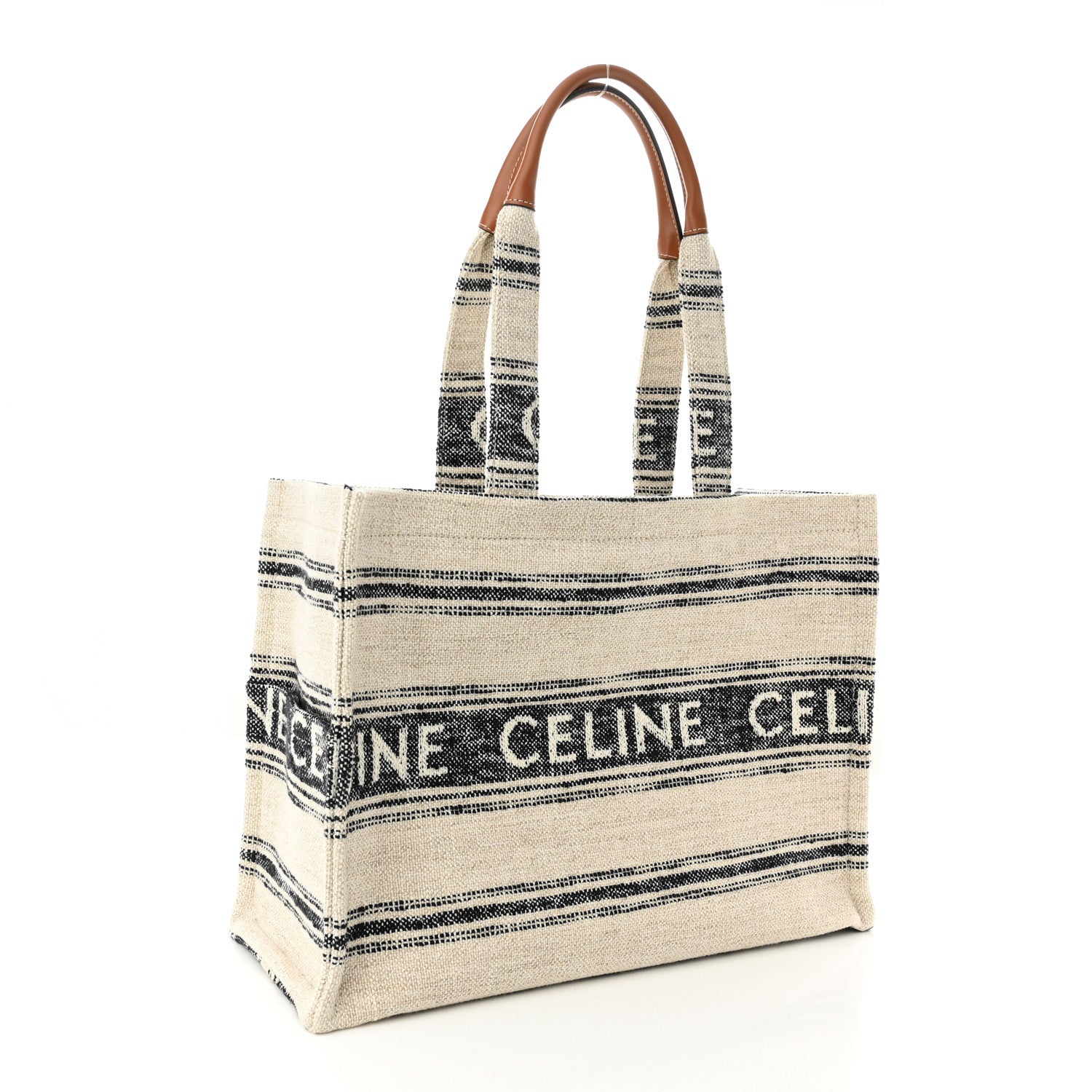 Celine Jacquard Striped Large Cabas Thais White Black 3 of 10