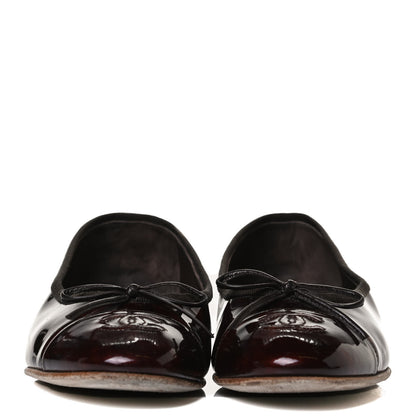 Chanel Patent Tortoise CC Cap Toe Ballerina Flats 38 Brown 2 of 12