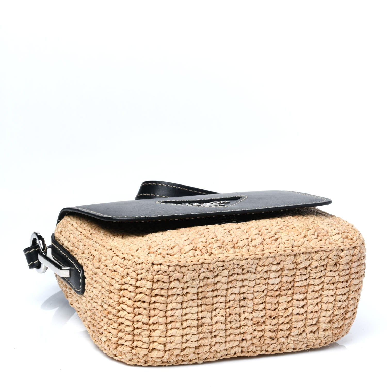 Prada Raffia Vitello Flap Shoulder Bag Naturale Black 4 of 12