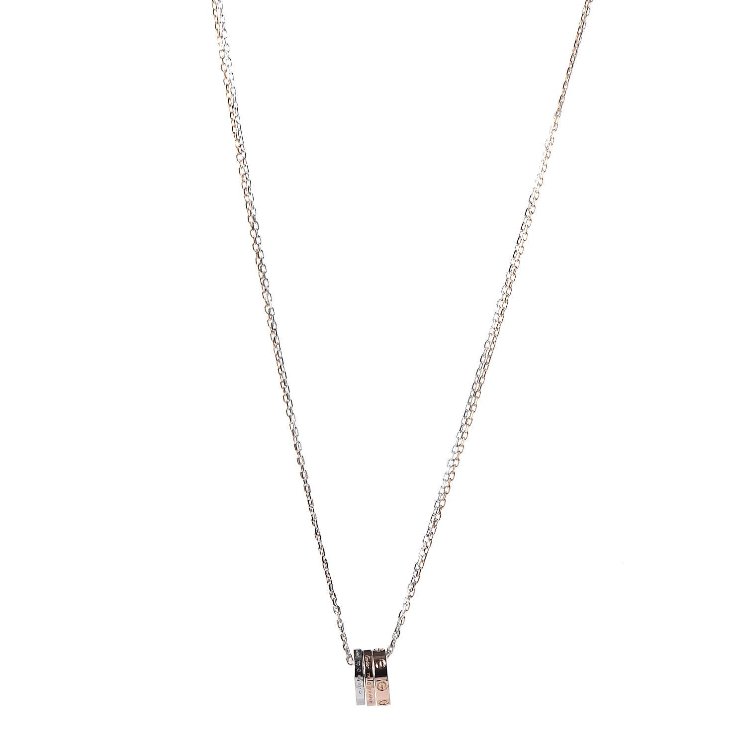 Cartier 18K White Pink Gold Diamond Three Ring LOVE Pendant Necklace 1 of 7