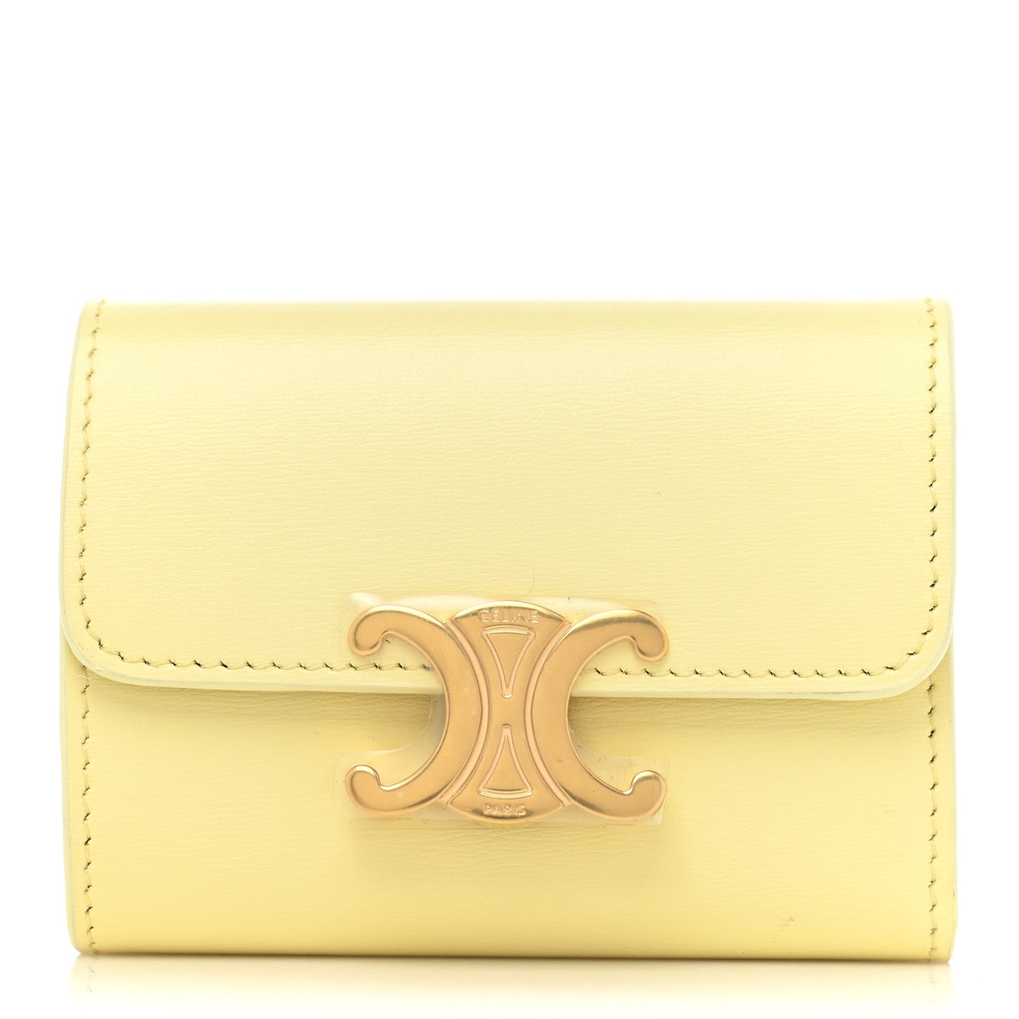 Shiny Smooth Calfksin Triomphe Compact Wallet Soft Yellow