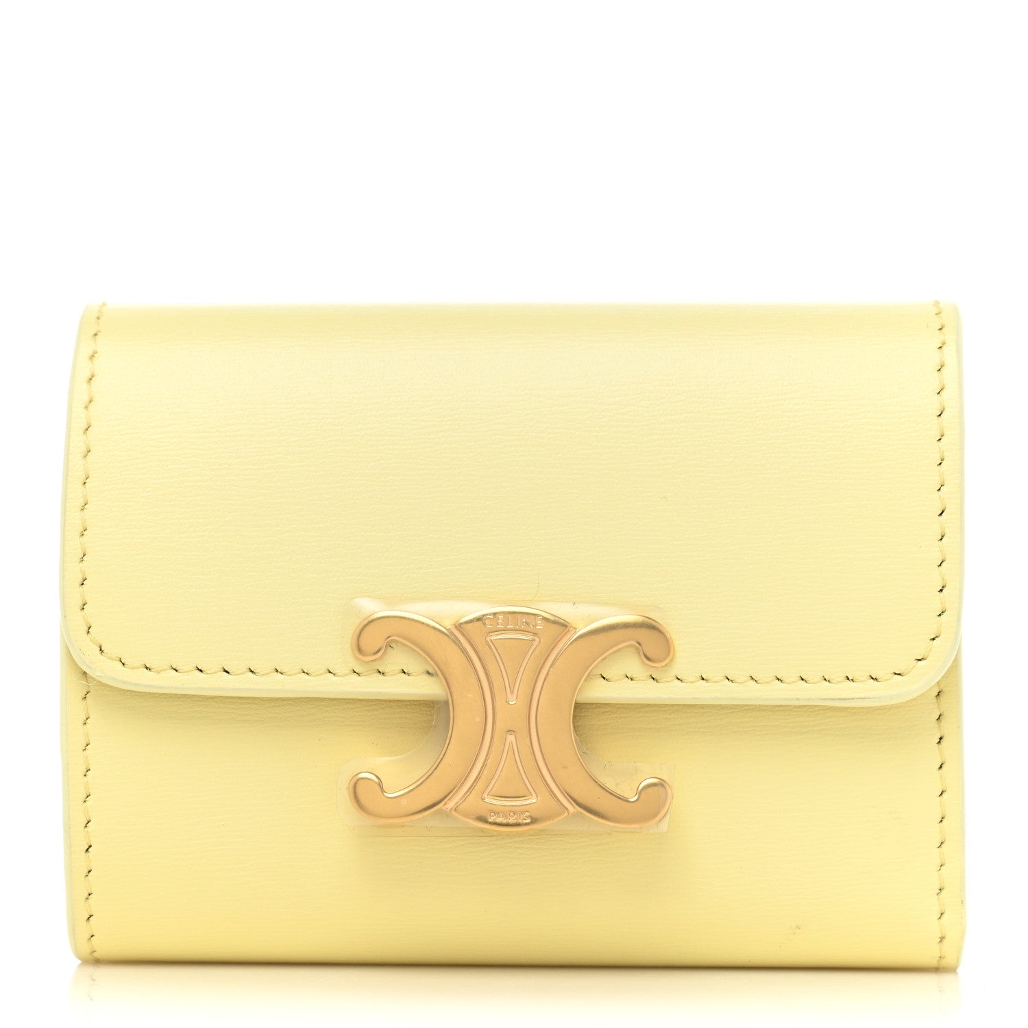 Celine Shiny Smooth Calfksin Triomphe Compact Wallet Soft Yellow 1 of 10