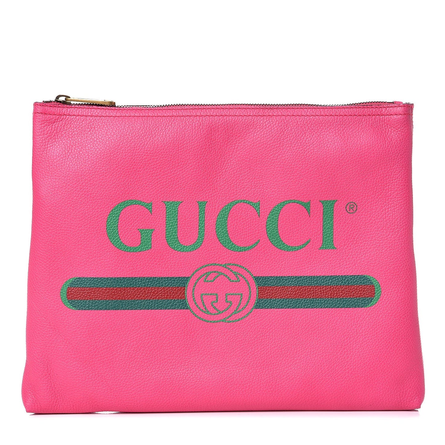 Pebbled Calfskin Medium Logo Portfolio Clutch Box Pink Green
