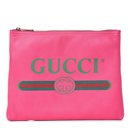 Gucci Pebbled Calfskin Medium Logo Portfolio Clutch Box Pink Green 1 of 7