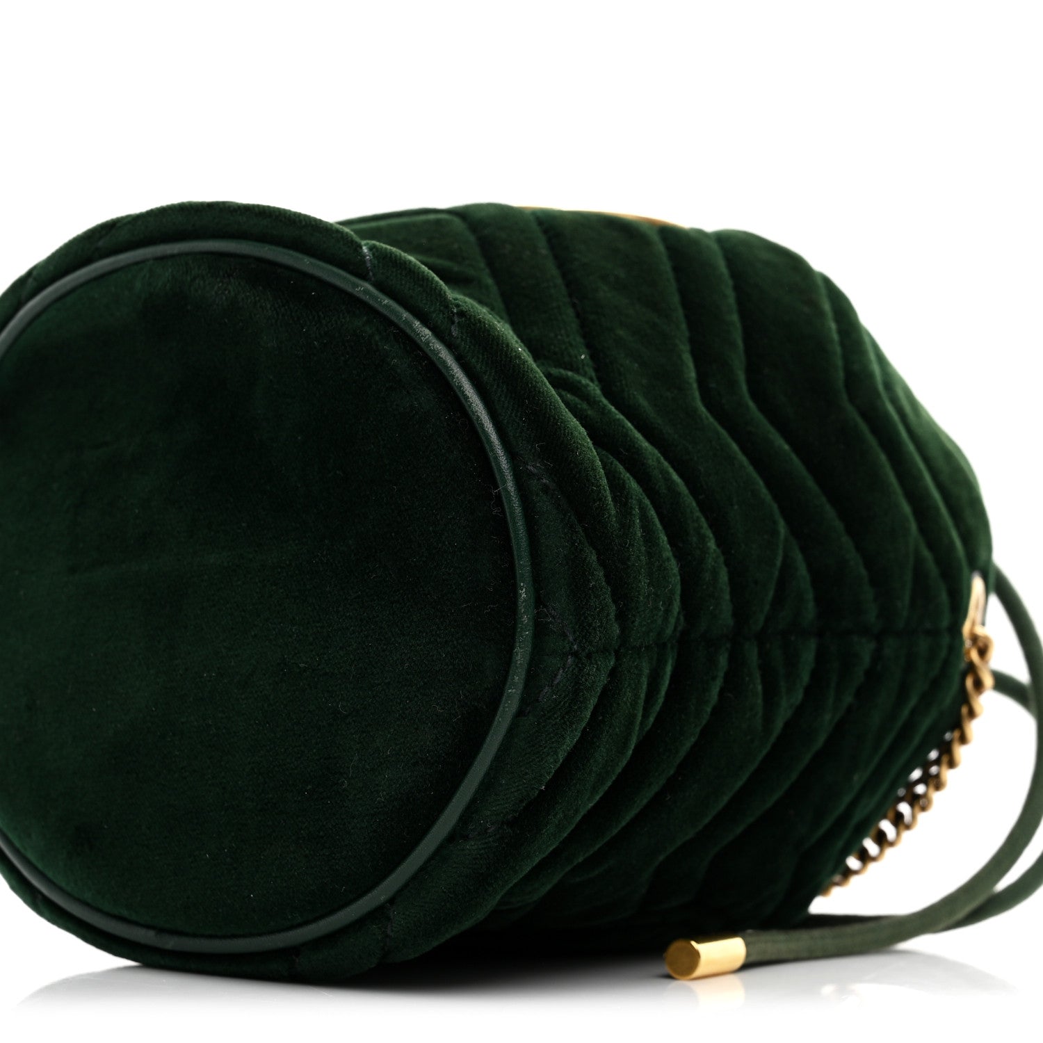 Gucci Velvet Matelasse Mini GG Marmont 2.0 Bucket Bag Dark Green 10 of 10