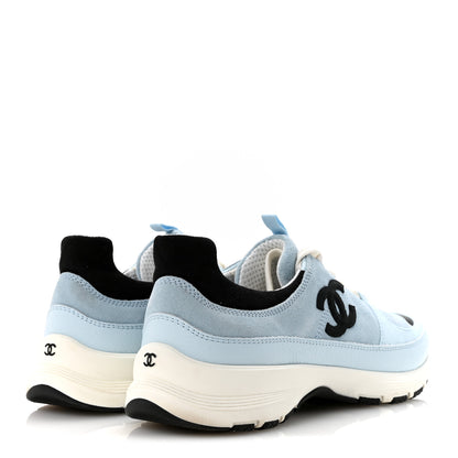 Chanel Suede Calfskin Grosgrain Womens CC Sneakers 40 Light Blue Black 5 of 11