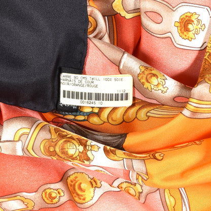 Hermes Silk Harnais De Cour Scarf 90 Black Orange Rouge 6 of 6