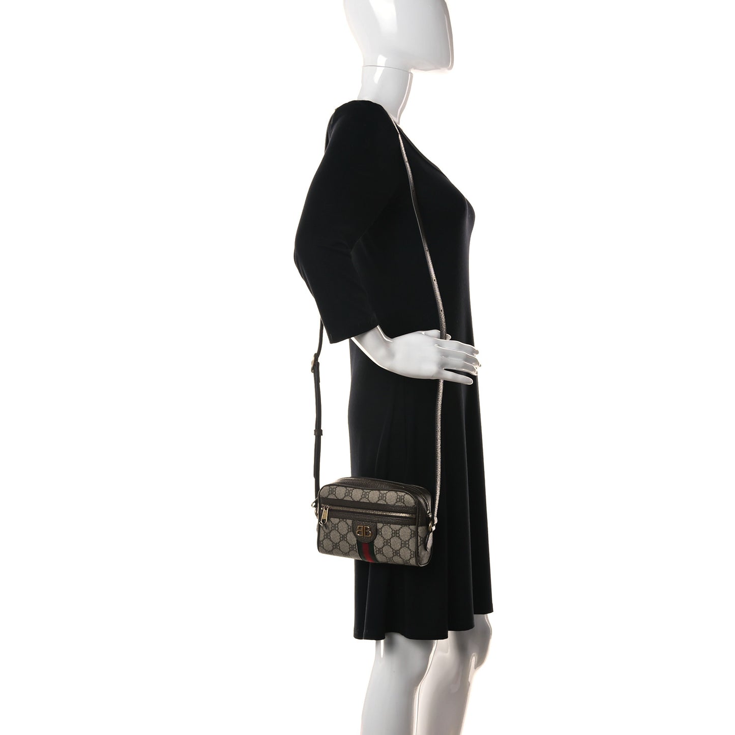 X BALENCIAGA BB Supreme Monogram Web Mini Ophidia Shoulder Bag Beige New Acero