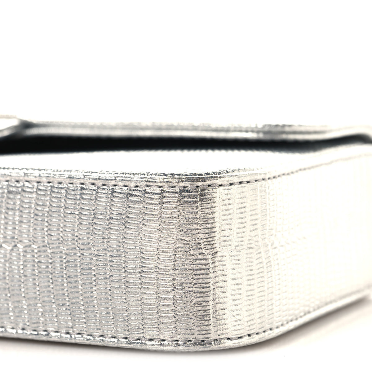 Metallic Calfskin Lizard Embossed Small East West Flap Silver