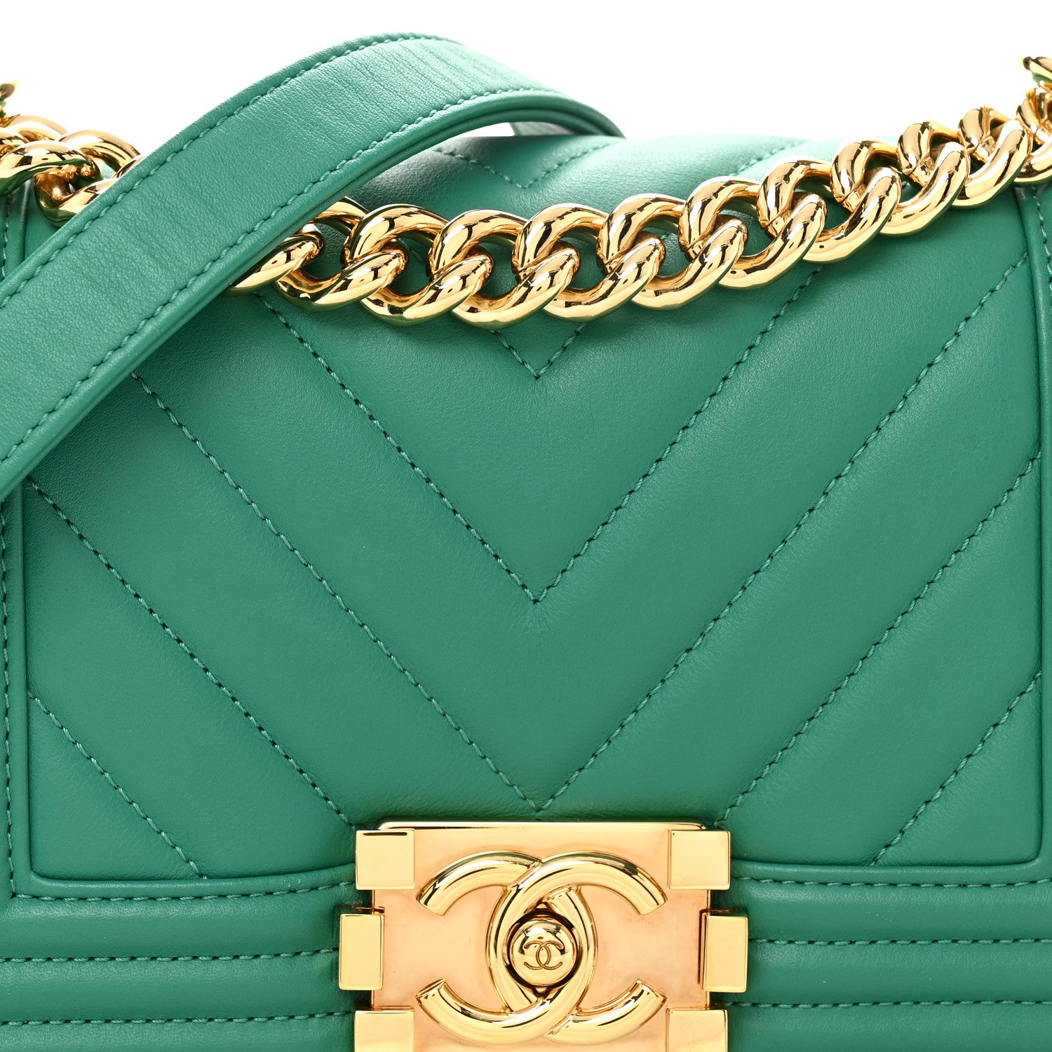 Chanel Calfskin Chevron Quilted Small Boy Flap Green 8 of 10