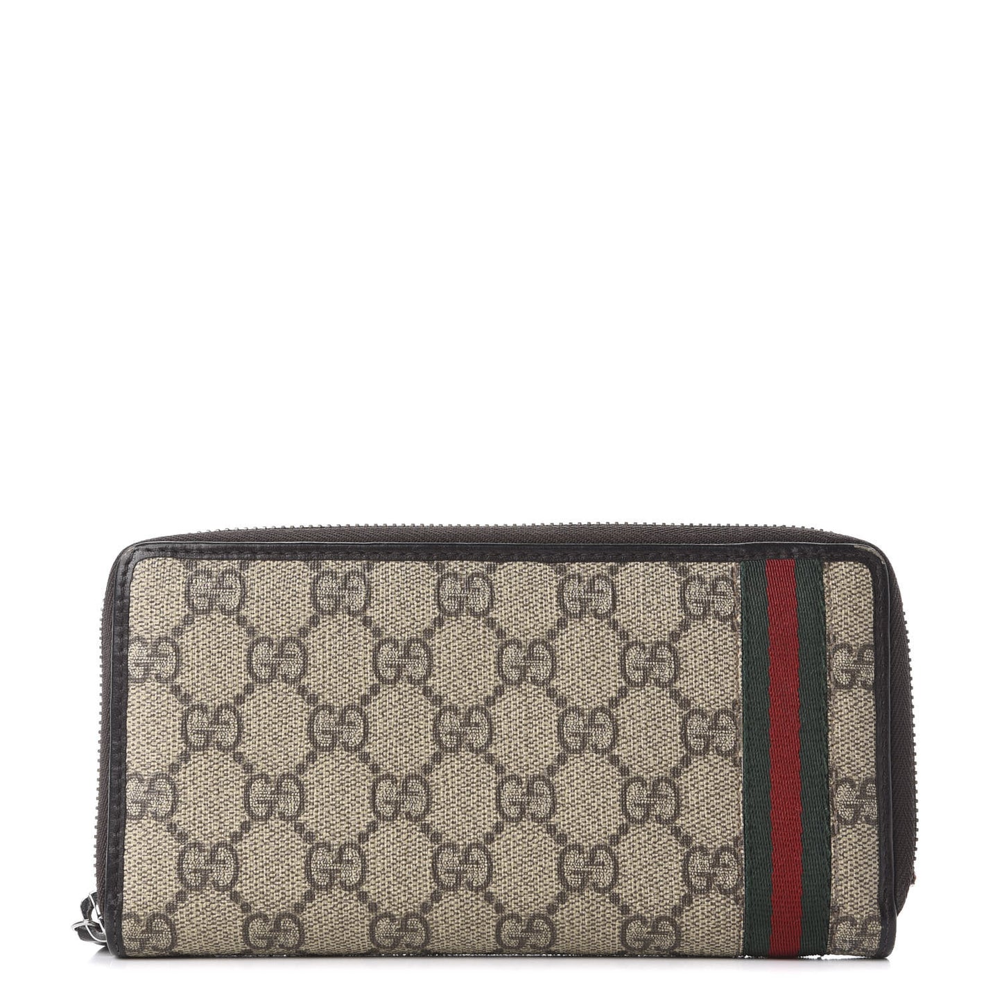 GG Supreme Monogram Web Zip Around Wallet Brown