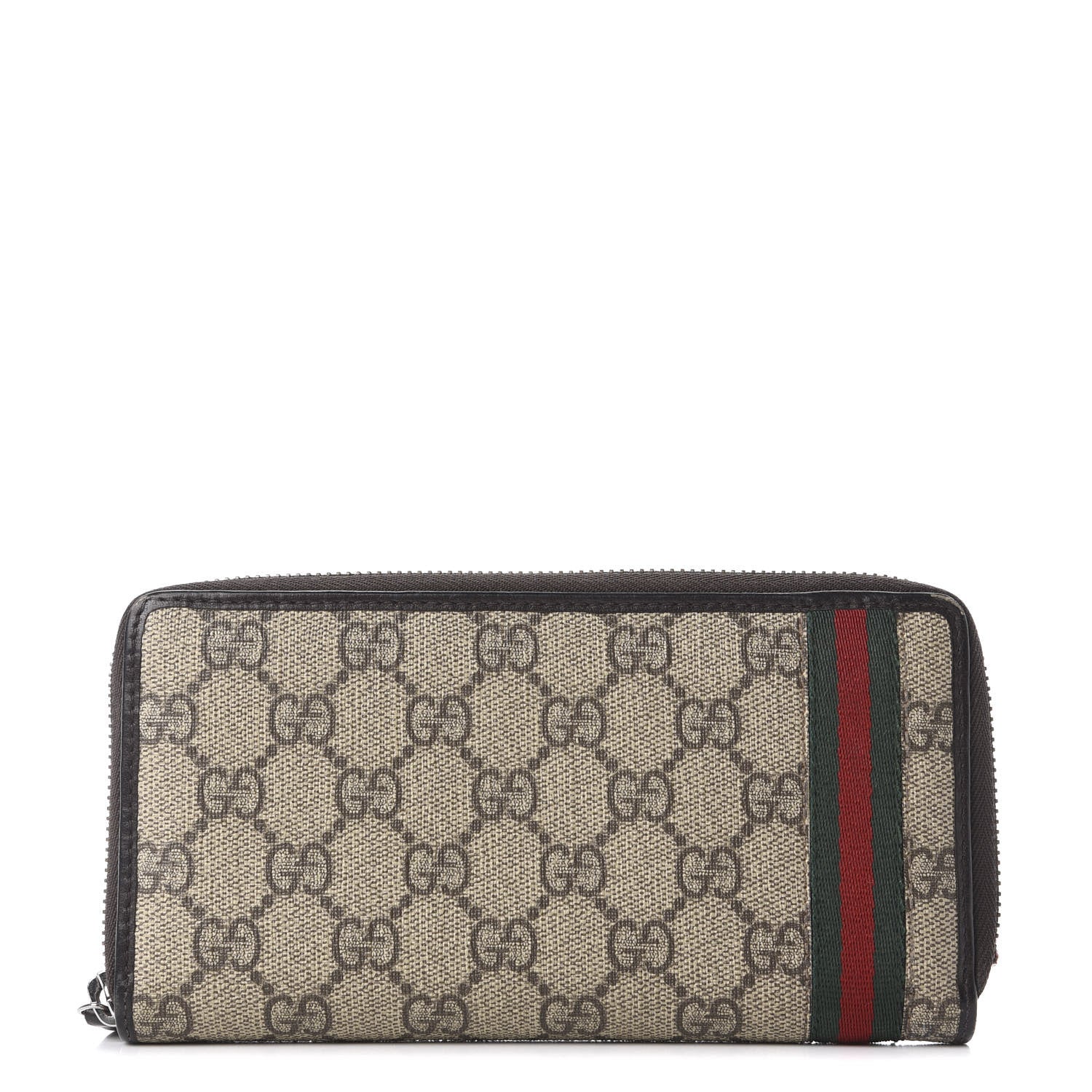 Gucci GG Supreme Monogram Web Zip Around Wallet Brown 1 of 7