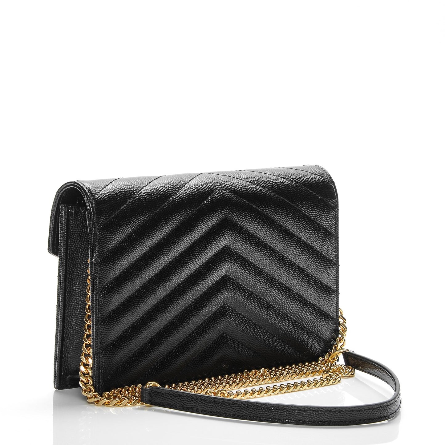 Grain De Poudre Matelasse Chevron Monogram Envelope Chain Wallet Black