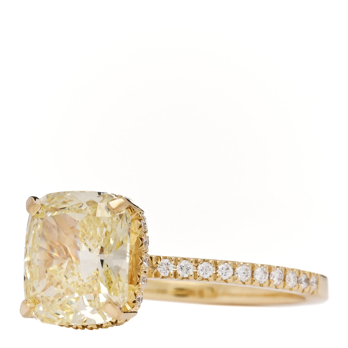 18K Yellow Gold Fancy Yellow Diamond 2.85ct Novo Cushion Cut Engagement Ring 50 5.5