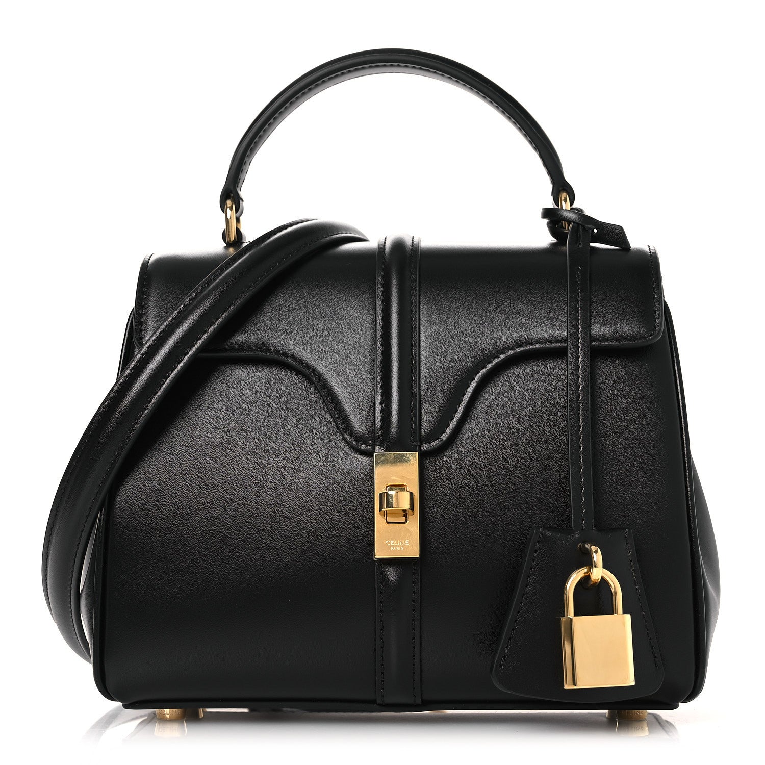 Celine Satinated Calfskin Mini 16 Top Handle Bag Black 1 of 10