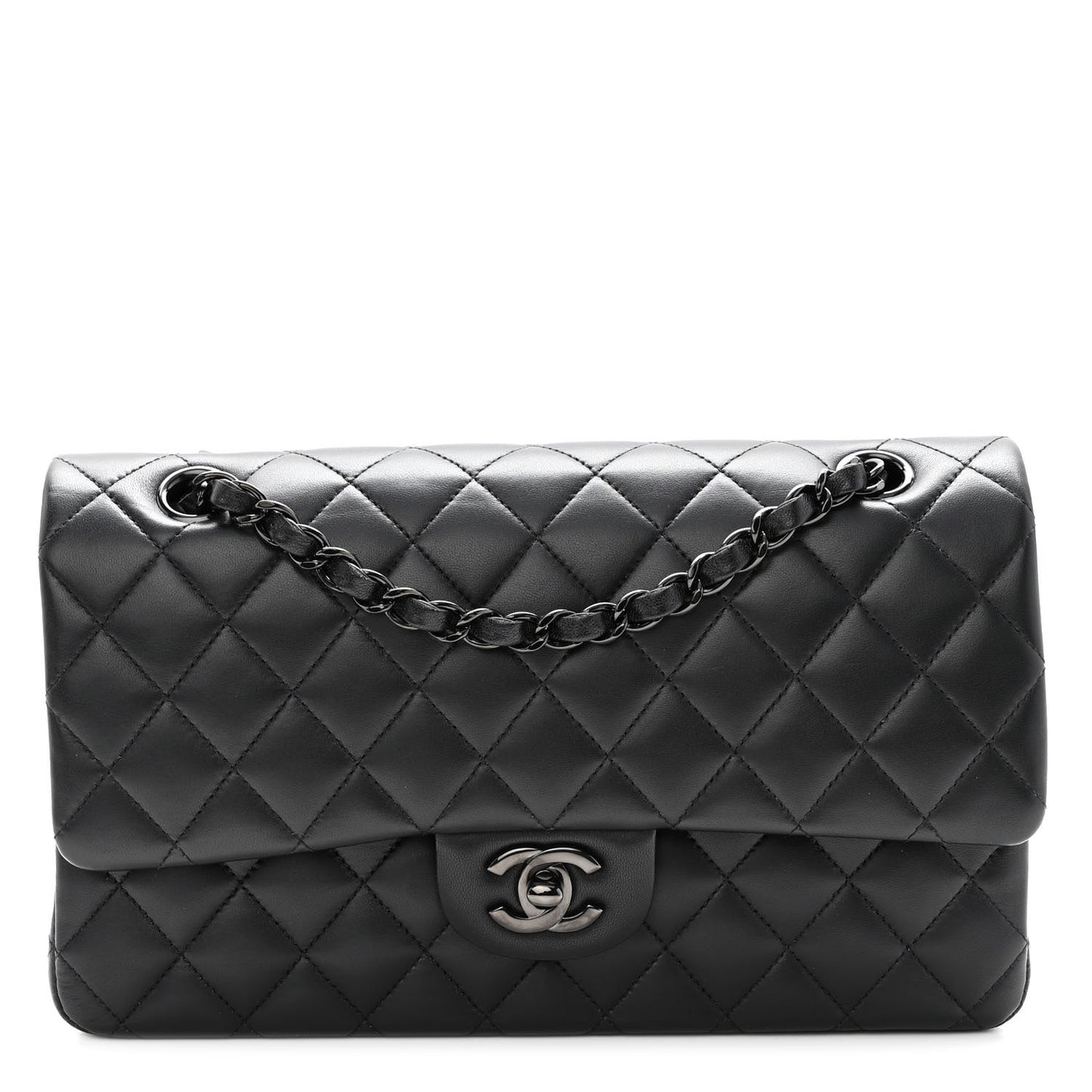 Lambskin Quilted Medium Double Flap So Black