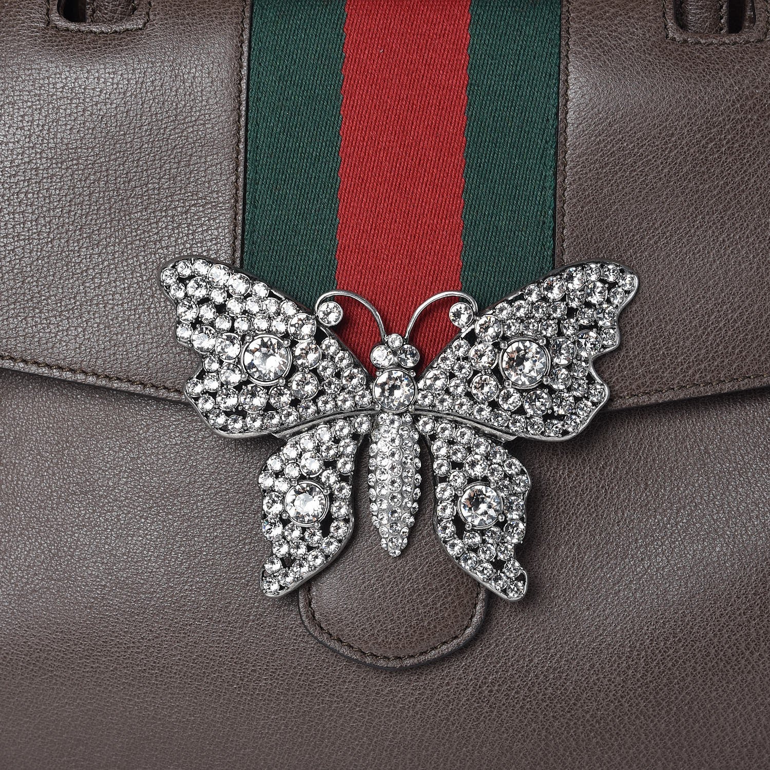 Gucci Textured Calfskin Web Crystal Butterfly Stripe Large Totem Top Handle Bag New Acero 9 of 10