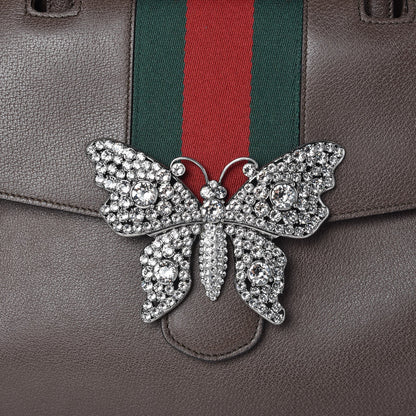 Gucci Textured Calfskin Web Crystal Butterfly Stripe Large Totem Top Handle Bag New Acero 9 of 10